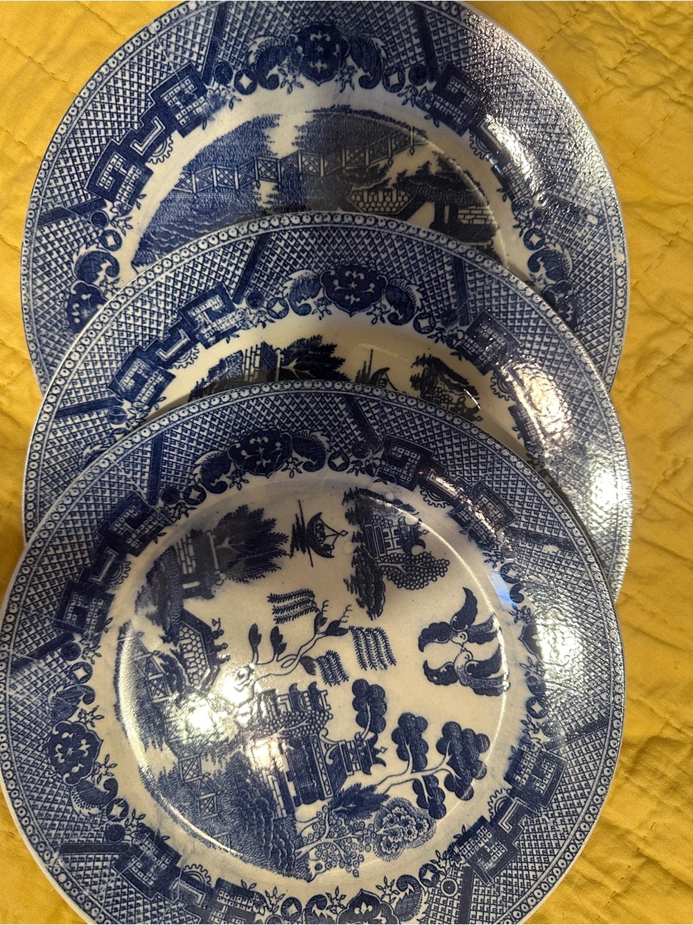 Japanese Blue and White Willow Pattern Dinner Plates - Set of 3